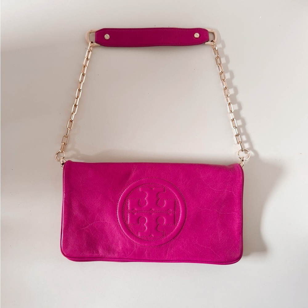 Tory Burch Pink Clutch with Gold Chain